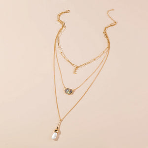 Fashionable new jewelry diamond-shaped abalone shell multi-layer water drop Pearl Necklace woman