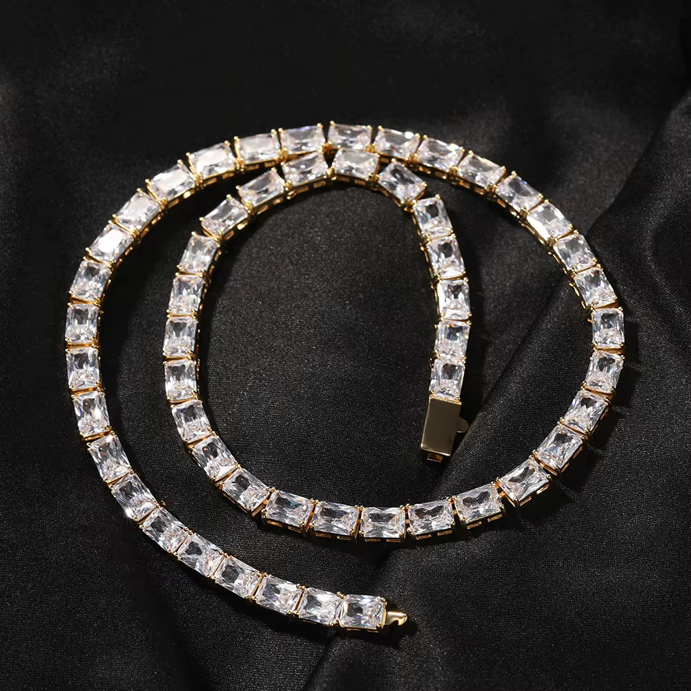 UWIN Newtrend Princess Cut Bling CZ Necklace Rectangle Zircon Tennis Chain Women Men Necklace Jewelry