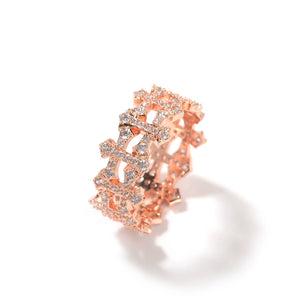 Korean Version Classic Bands Hollowed Checkered Open Cross Ring ZIRCON Women'S Jewelry Main Material Copper None