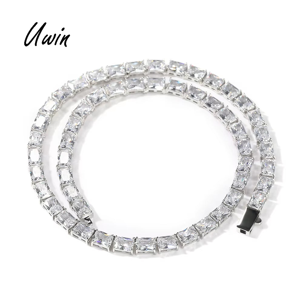 UWIN Newtrend Princess Cut Bling CZ Necklace Rectangle Zircon Tennis Chain Women Men Necklace Jewelry
