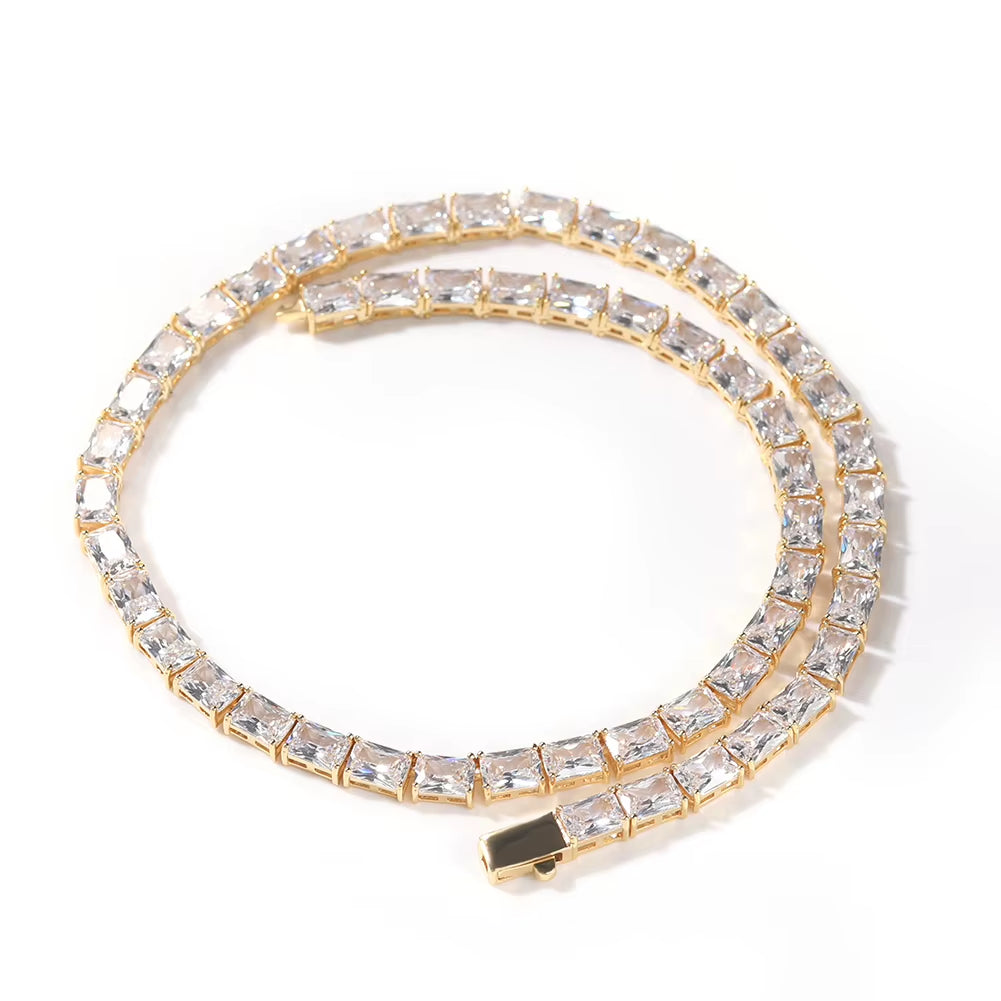 UWIN Newtrend Princess Cut Bling CZ Necklace Rectangle Zircon Tennis Chain Women Men Necklace Jewelry