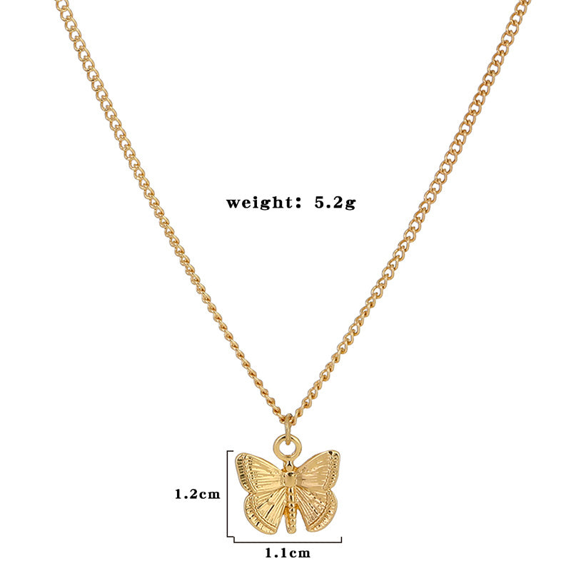 Hot-selling gold European and American necklaces, personalized wild small butterfly metal pendants, retro necklaces