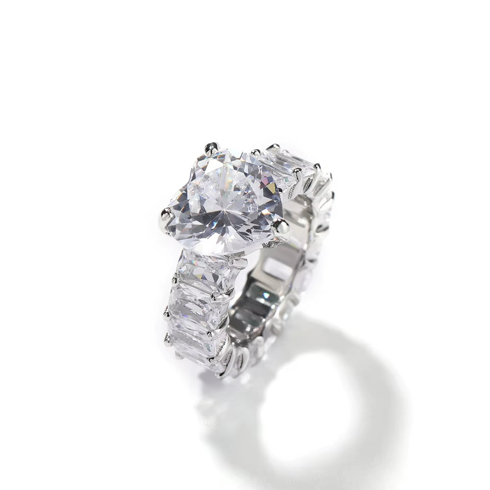 UWIN Baguette CZ Ring Big Heart Luxury Ring 5A Cubic Zircon Pink Heart Ring Women Wedding CZ Ring