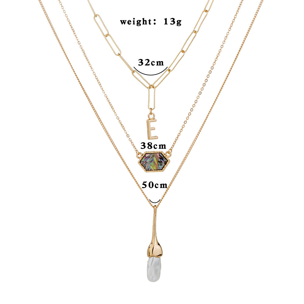 Fashionable new jewelry diamond-shaped abalone shell multi-layer water drop Pearl Necklace woman