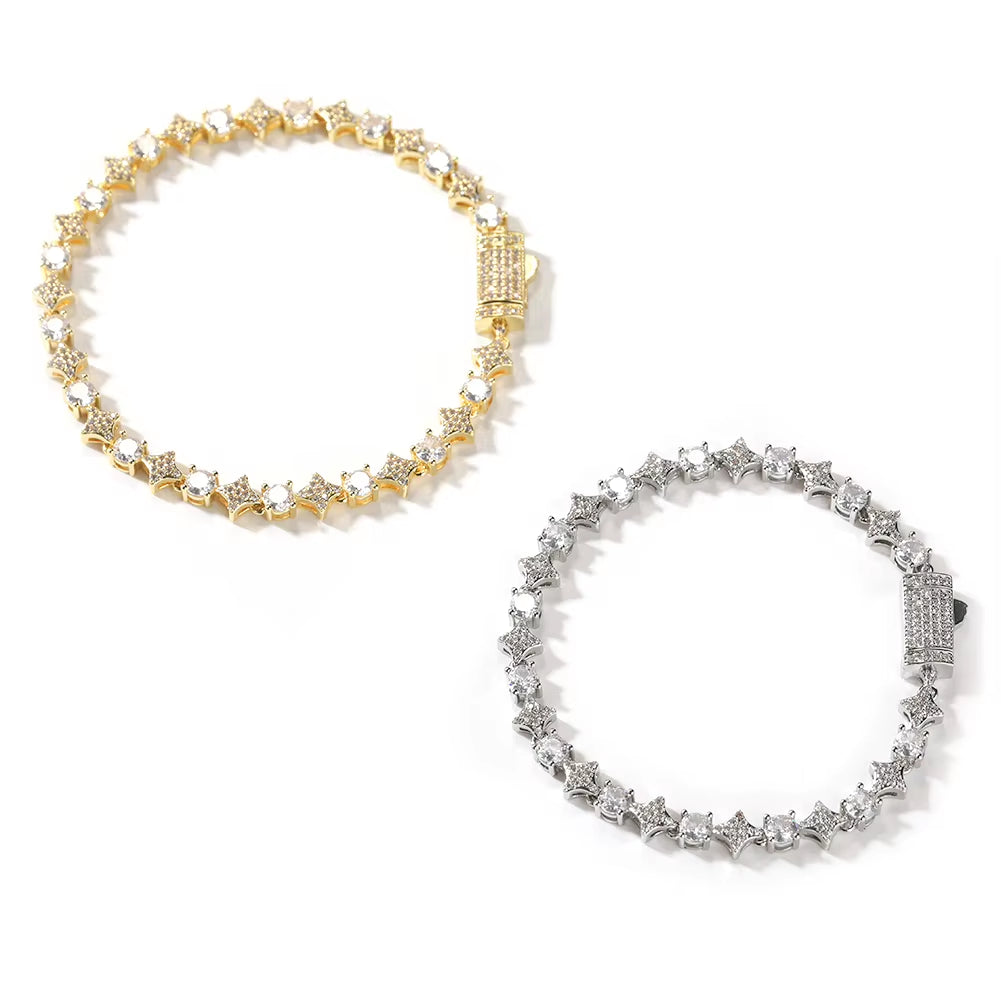Luxury Thin Twinkle Little Star Gold Diamond Bling Tennis Chain Lady Elegant Bracelet Necklace Set Fashion Women Men Jewelry