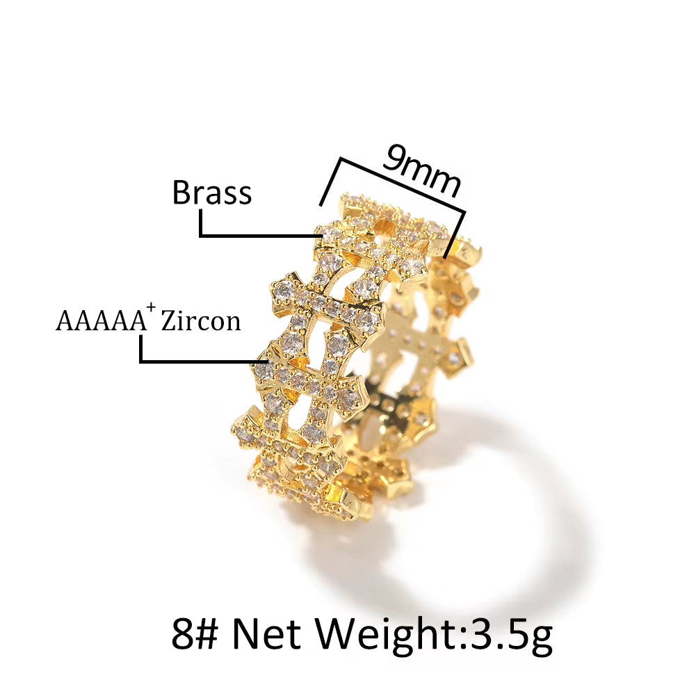 Korean Version Classic Bands Hollowed Checkered Open Cross Ring ZIRCON Women'S Jewelry Main Material Copper None