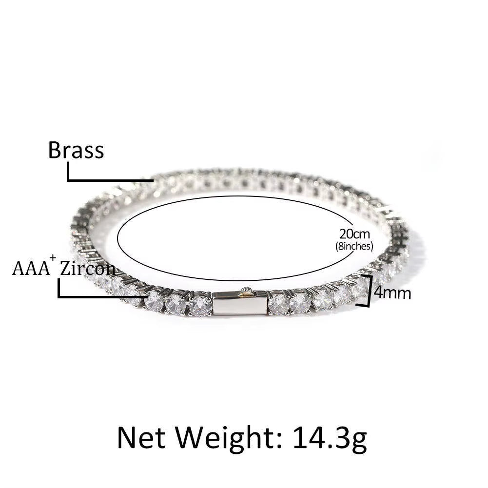 Hot Selling 2Mm 3Mm 4Mm 5Mm 8Mm Width CZ 1 Row Tennis Chain Bracelet Women Men Iced Out Bling Bracelet Jewelry