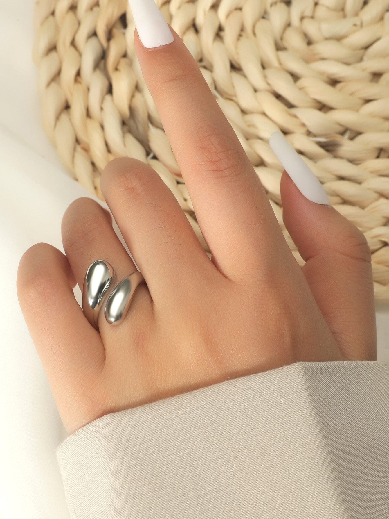 Silver Shattered Adjustable Plain Ring