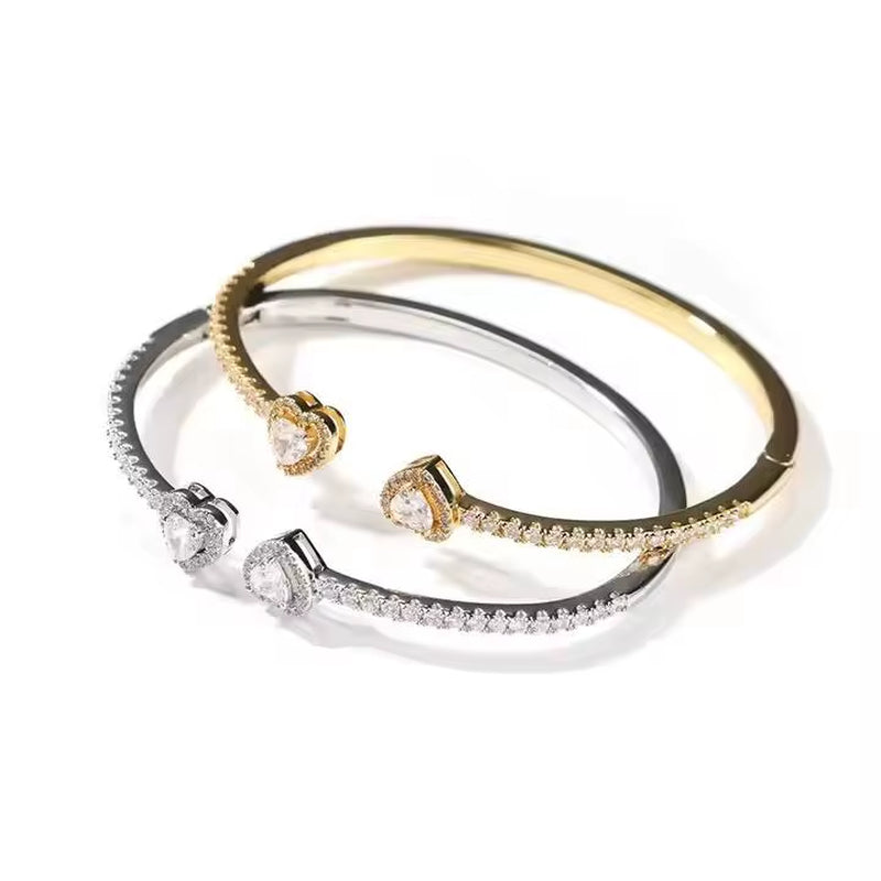 UWIN 5A CZ Iced Out Clover Tennis Chain Heart Tennis Heart Bangle Armband Wrist Bracelet Set 18K Gold Women Jewelry