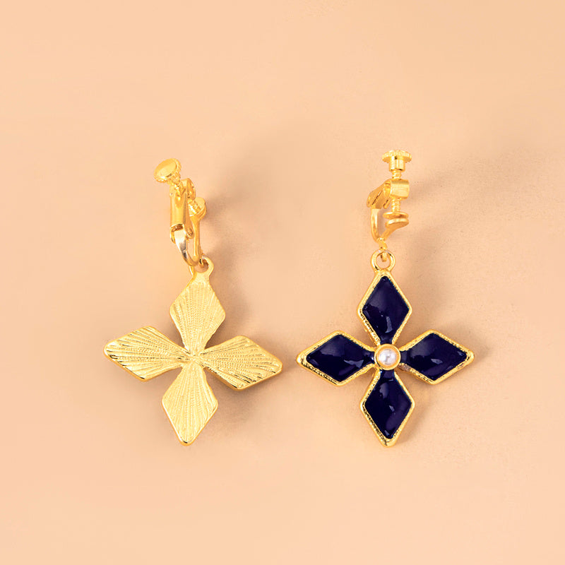 Genshin Impact Keqing Enamel Blue Geometric Flower Earrings