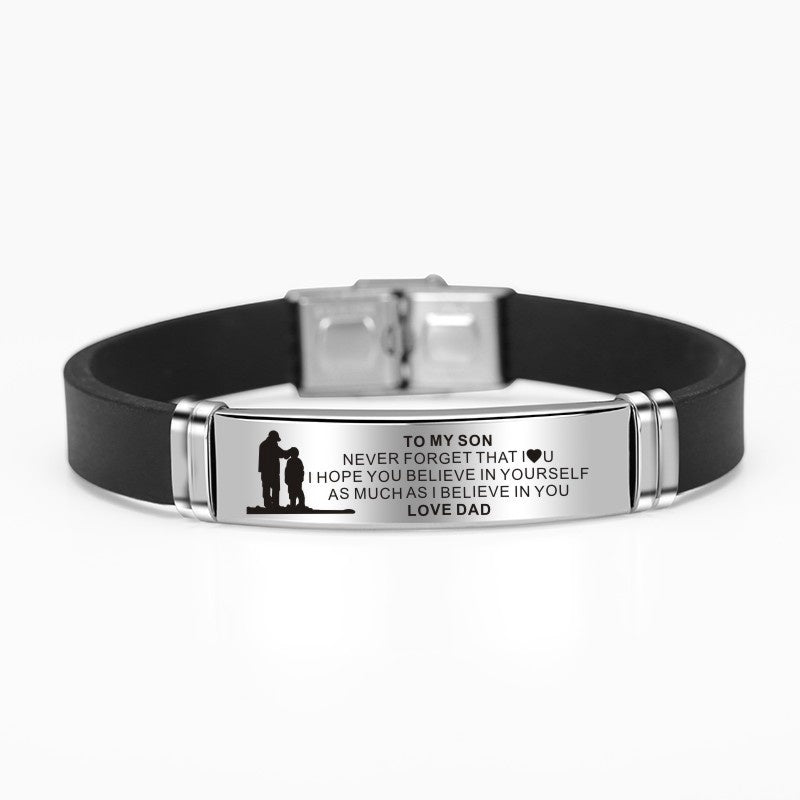 Engraved Mom Dad To Daughter Son Painting Stainless Steel Silicone Bracelet