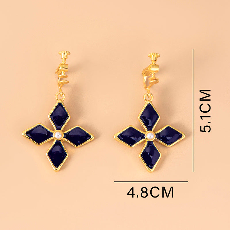 Genshin Impact Keqing Enamel Blue Geometric Flower Earrings