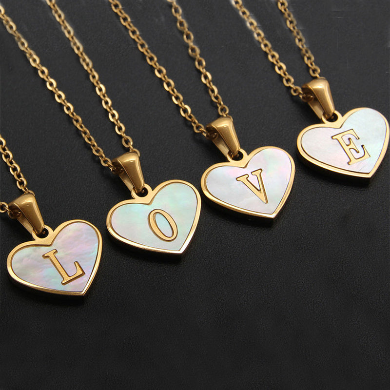 26 Letter Heart-shaped Necklace White Shell Love Clavicle Chain Fashion Necklace For Women Jewelry Valentine's Day