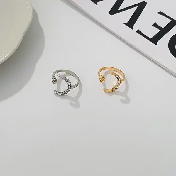 Moon And Star Opening Rings Fashion Rhinestones Personalized Jewelry For Women