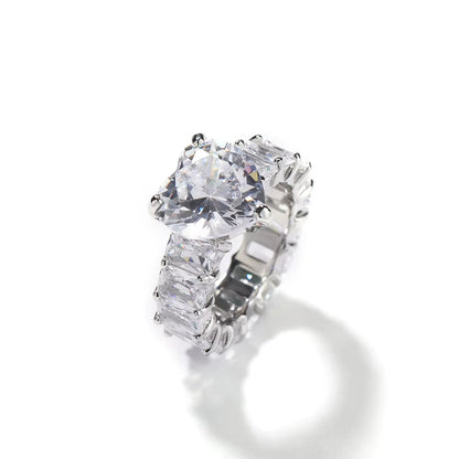 By itself: THE HEIRESS baguette heart statement ring shown in silver