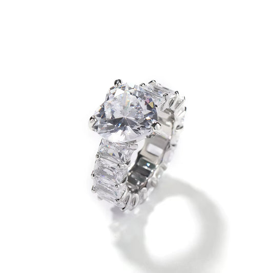 By itself: THE HEIRESS baguette heart statement ring shown in silver